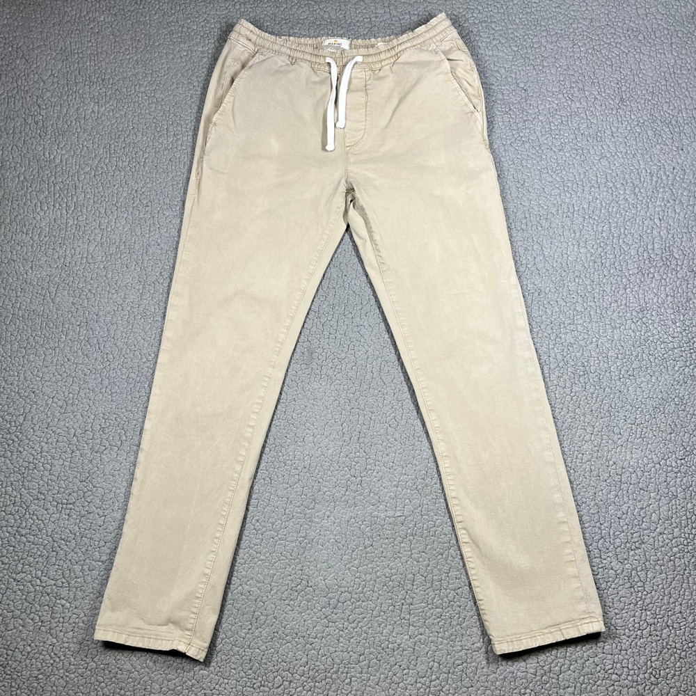 Marine Layer Saturday Pants Mens M Slim Fit Stretch Elastic Drawstring Khaki
